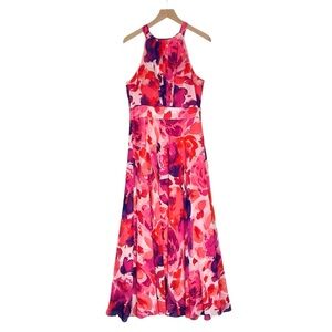 Eliza J Dress Womens 14 Floral Print Sleeveless Maxi Halter Wedding Guest Event